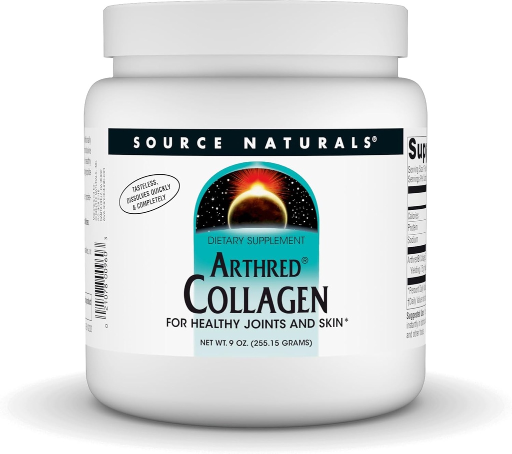 Source Naturals Arthred Collagen Protein Powder - 믿을 수 없을 정도로 빠른 용해 펩타이드 - 뼈, 관절 및 피부 건강을 위한 노화 방지 지원 - 9 oz (30 서빙)