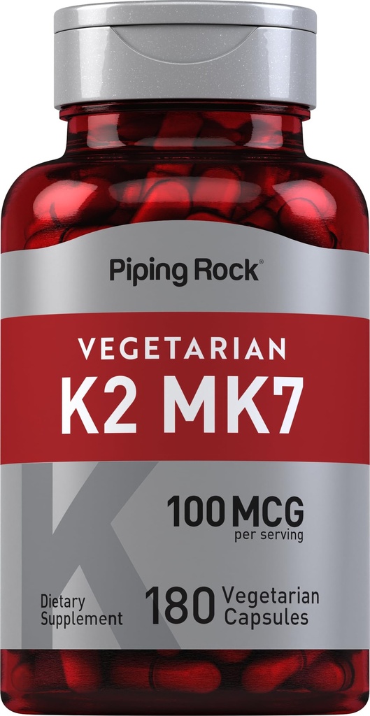 Piping Rock K2 MK7 비타민 보충 | 100 mcg | 여성과 남성용 180 채식 캡슐 | 비 GMO, 글루텐 무료