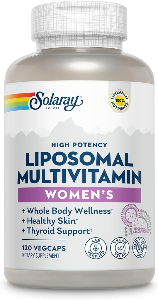 여자를 위한 SOLARAY Liposomal Multivitamin, 강화된 흡수, 높은 힘 w/Iron, 비타민 D, 비타민 C, B12, Biotin, CoQ10, 면역성이 있는 지원, 뼈 건강, Vegan, 60의 서빙, 120 VegCaps