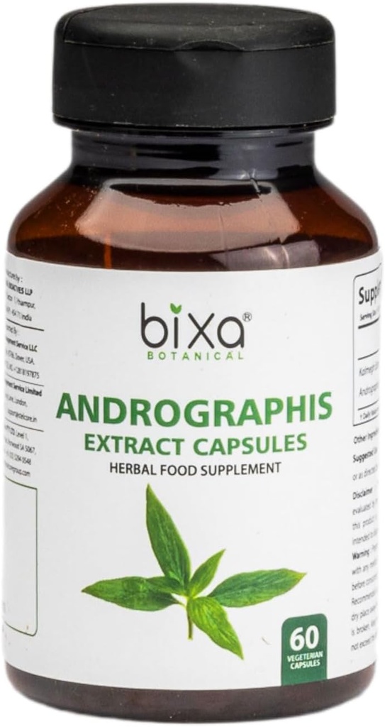 bixa BOTANICAL Ayurvedic 자연적인 초본 보충교재 Andrographis (Kalmegh) 추출물 20% Andrographolide | 자연적인 간토닉 | 건강한 면역성 (450mg)를 위한 Veg 캡슐 60 조사 (1의 포장)