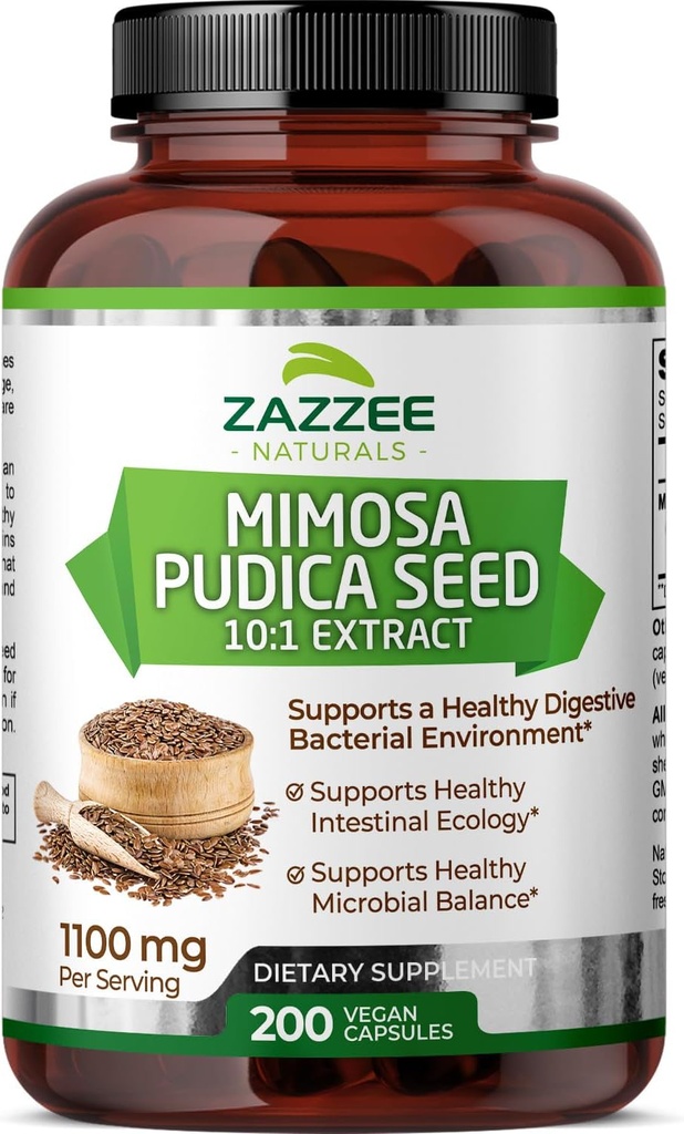 Zazzee Mimosa Pudica 씨앗 10 : 1 추출물, 200 Vegan 캡슐, 1100 mg, 3 개월 공급, Potent 10 : 1 추출물, Non-GMO 및 모든 자연