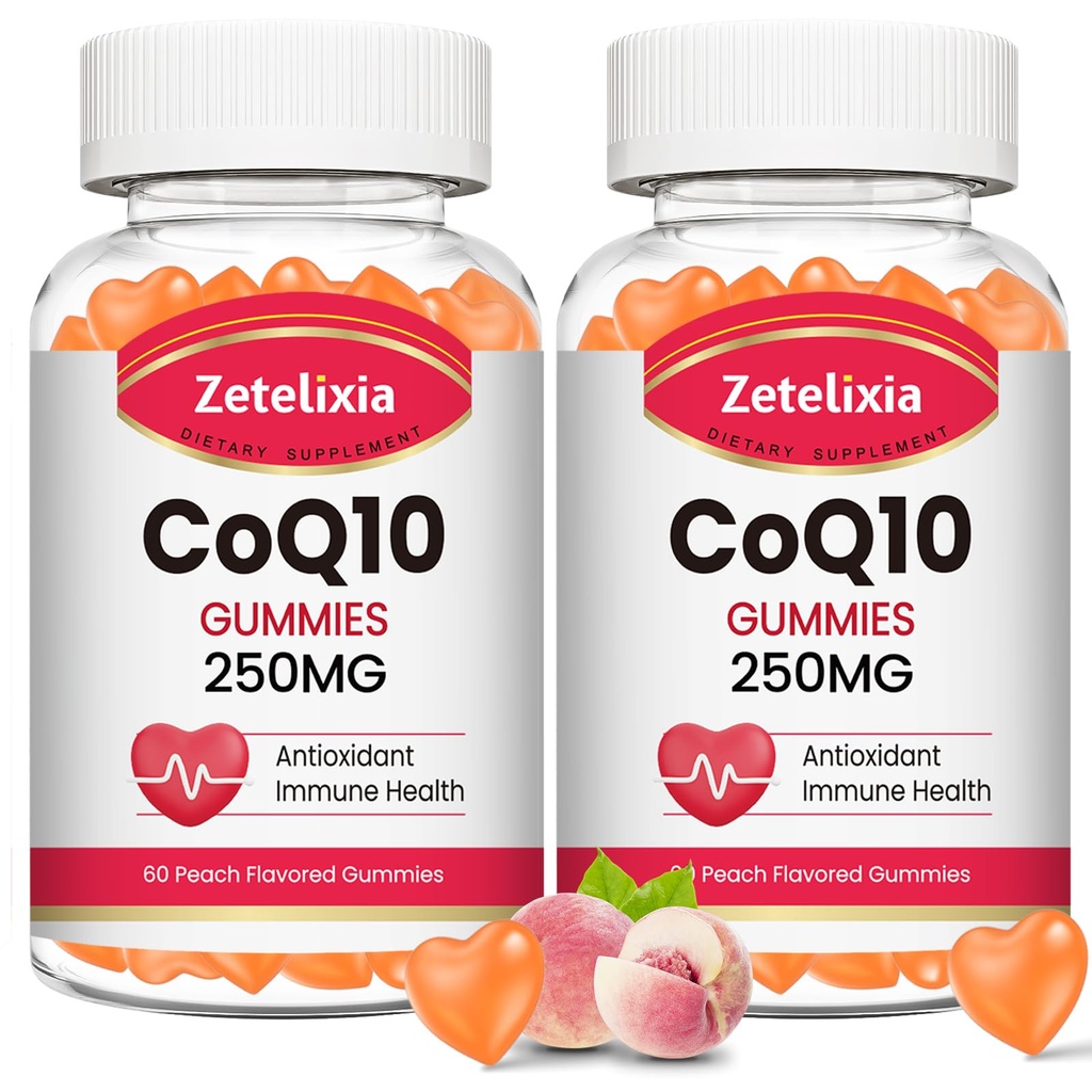 2 팩 CoQ10 Gummies, 5X 더 나은 흡수 Coenzyme Q10 셀룰러 에너지와 산화 방지제 지원, 120 복숭아 Gummies