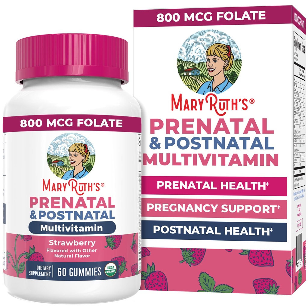 MaryRuth Organics Prenatal Vitamins for Women | USDA Organic Prenatal Gummies | 여성용 태아 비타민 | Methylfolate 800 mcg DFE | 아이오딘 | 비건 | 30 인분