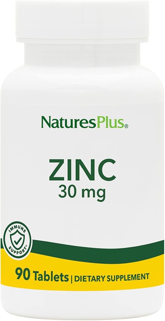 NaturesPlus 아연 정제 - 30 mg, 90 채식 정제 - 세포 성장 및 수리를위한 면역 체계 보충 - 건강한 소화, 대사 및 비전을 촉진 - 글루텐 - 무료 - 90 서빙