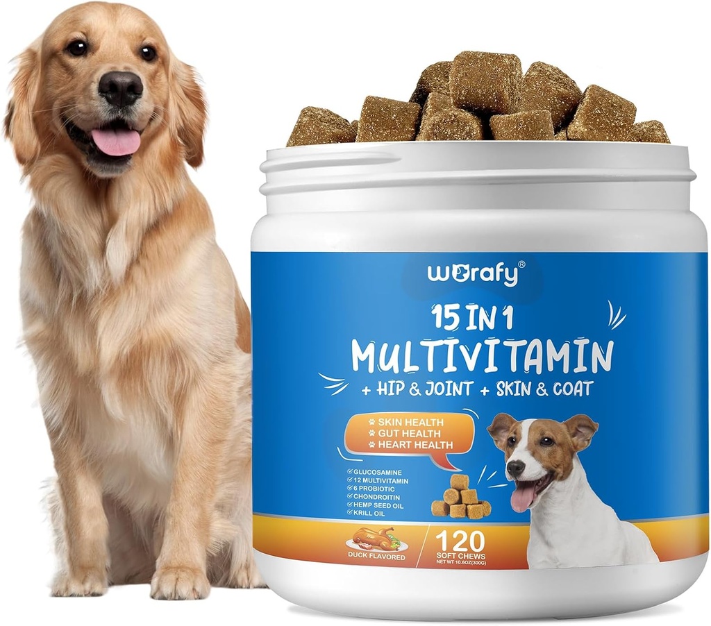 15-in-1 개 Multivitamin 보충 교재 - Dog Multivitamin Chewable - 면역, 소화, 피부, 외투 심장, 면역 체계를 위한 합동과 심장 건강 지원 - 모든 연령대 (120 조사)를 위해 -