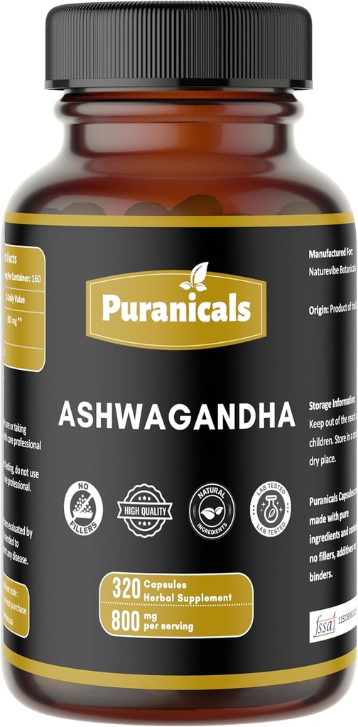 Ashwagandha 프리미엄 320 캡슐 비 GMO 및 글루텐 무료 | 초본 보충 | 800 mg Per 서빙 | 100 % 순수 허브 Ashwagandha 분말로 만든