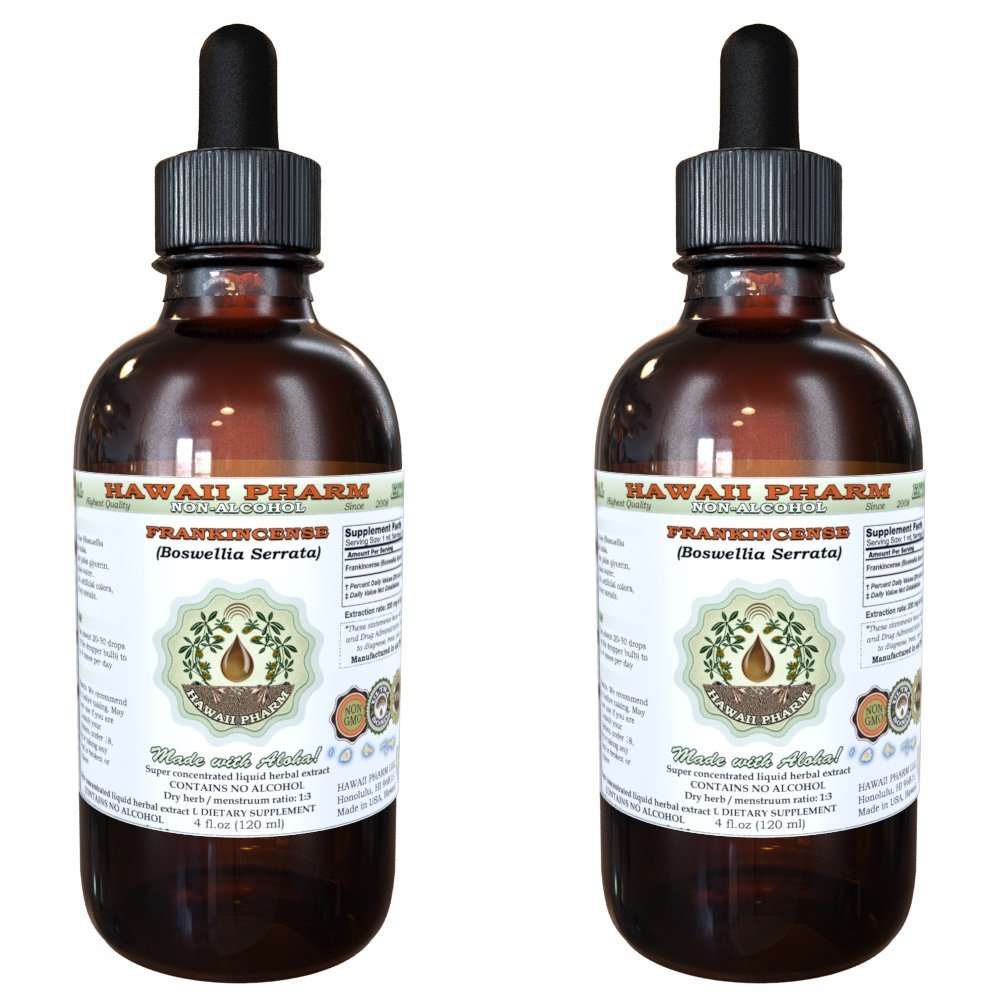 Frankincense 알콜 자유로운 액체 추출물, Frankincense (Boswellia Serrata)는 수지 Glycerite 하와이 Pharm 자연적인 초본 보충교재 2x4 oz를 말렸습니다