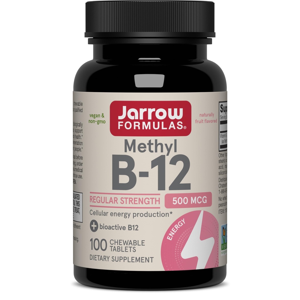 Jarrow Formulas® 메틸 B-12 정제, 500 mg, 셀룰러 에너지 생산 및 뇌 건강 지원, 100 Cherry 풍미 Chewable 정제, 100 일 공급을 위한 규정식 보충교재