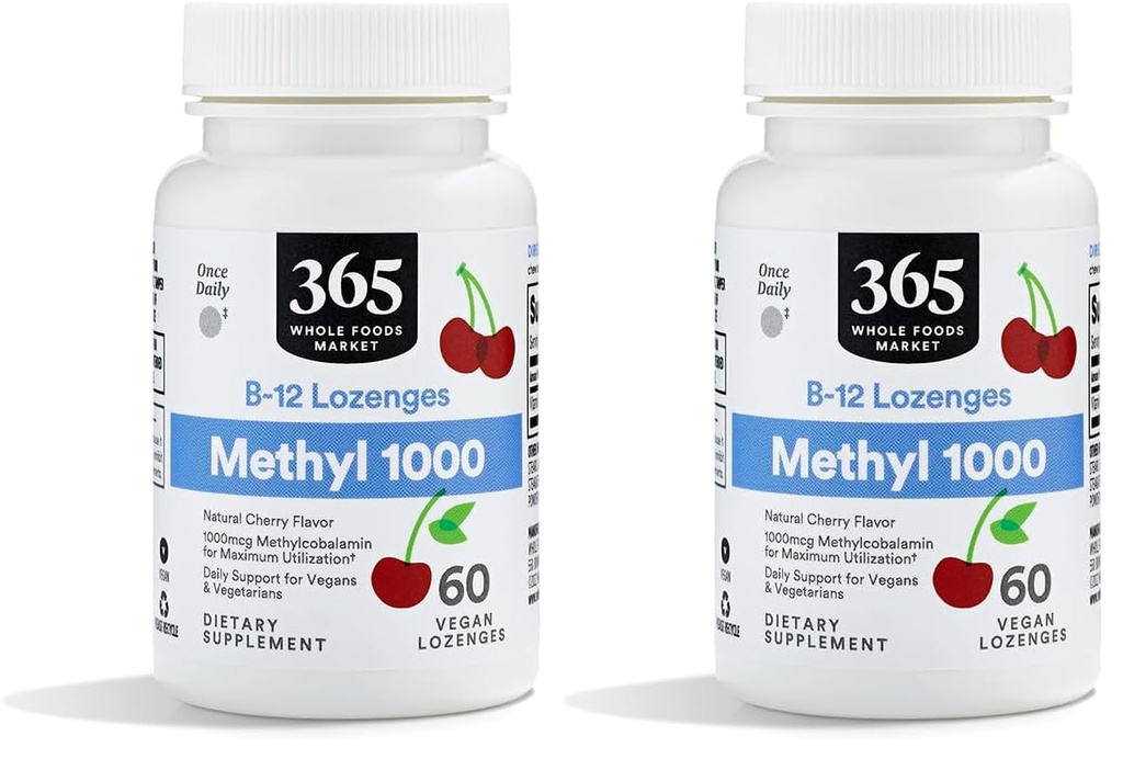 전체적인 음식 시장, 메틸 B-12 Lozenges 1000mcg, 체리 풍미, 60 ct (포장 2)