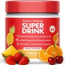 Forgge 건강한 에너지 음료 분말 혼합 - 청결한 카페인 + B12, B6, C & D 비타민 - Electrolytes, 아미노산, 산화 방지제, 사자 Mane - 채식주의자, Keto-Friendly - 30 SVG의 과일 펀치를 가진 설탕 자유로운 에너지 음료 분말