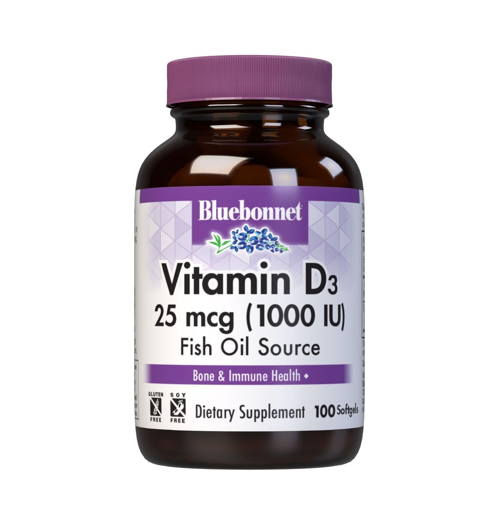 Bluebonnet 영양 비타민 D3 1000 IU Softgels, 근육과 해골 성장, 물고기 기름, 비 GMO, 글루텐 자유로운, Soy 자유로운, 낙농장 자유로운, 100 Softgels에서 Cholecalciferol