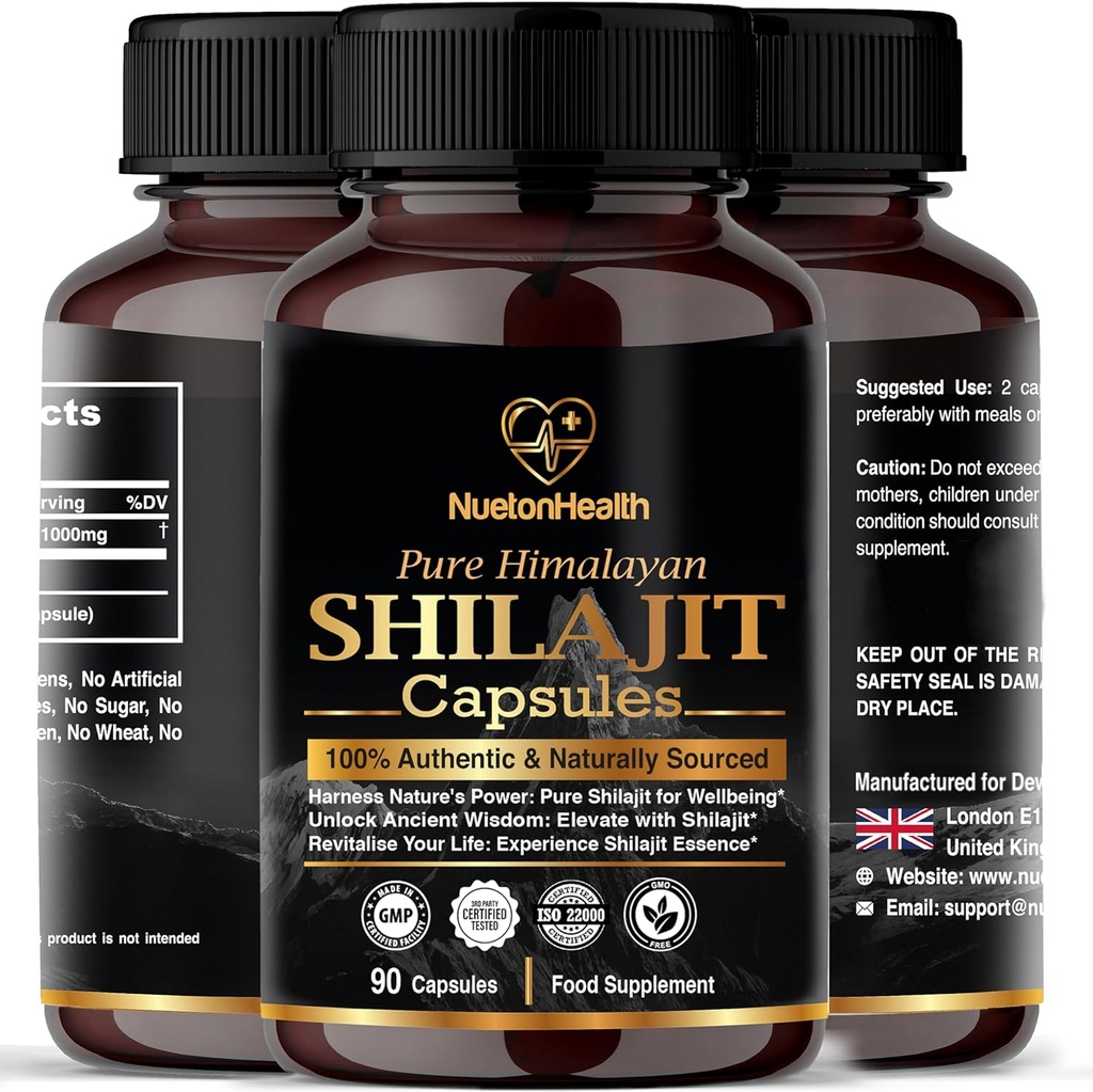 Himalayan Shilajit 캡슐 - 100 % 순수하고 자연 90 Vegan 알약 - 골드 등급 웰빙, 에너지 및 남성을위한 활력 보충 - Fulvic & Humic 산에서 Shilajit Rich 등급