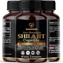 Himalayan Shilajit 캡슐 - 100 % 순수하고 자연 90 Vegan 알약 - 골드 등급 웰빙, 에너지 및 남성을위한 활력 보충 - Fulvic & Humic 산에서 Shilajit Rich 등급