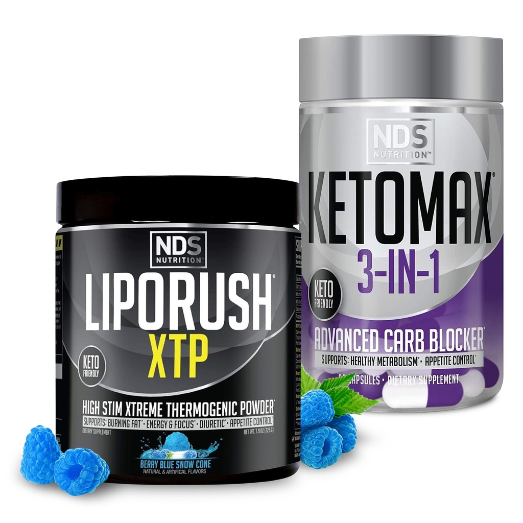 NDS Nutrition XTP Thermogenic Blue Berry Snow Cone (45 인분) 및 Keto-Max Advanced 3-in-1 알약 Carb Blocker Appetite 억제제 (90 캡슐)