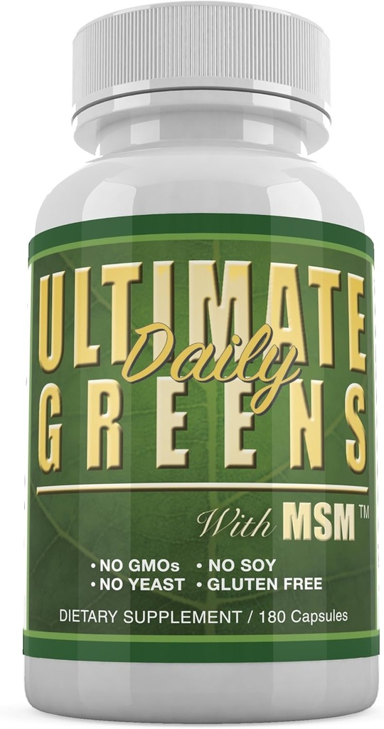 매일 건강, MSM 1925mg Vegan 친절한 자연적인 성분 Superfood 식물성 영양 Alkalizing 면역 에너지 지원 보충교재 180 캡슐 (1 달 공급)를 가진 궁극적인 녹색