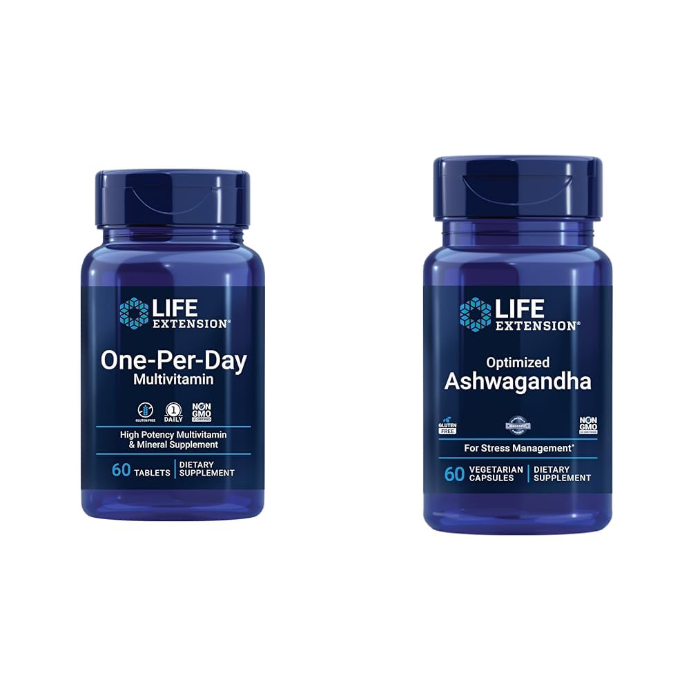 생활 연장 1 일 Multivitamin 60의 정제 및 낙관된 Ashwagandha 60의 캡슐 뭉치