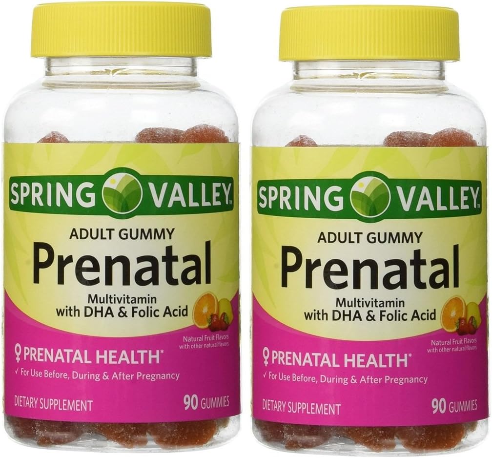 스프링 밸리 성인 Gummy Prenatal Multivitamin DHA 및 Folic 산 (팩 2) 180 Gummies 총