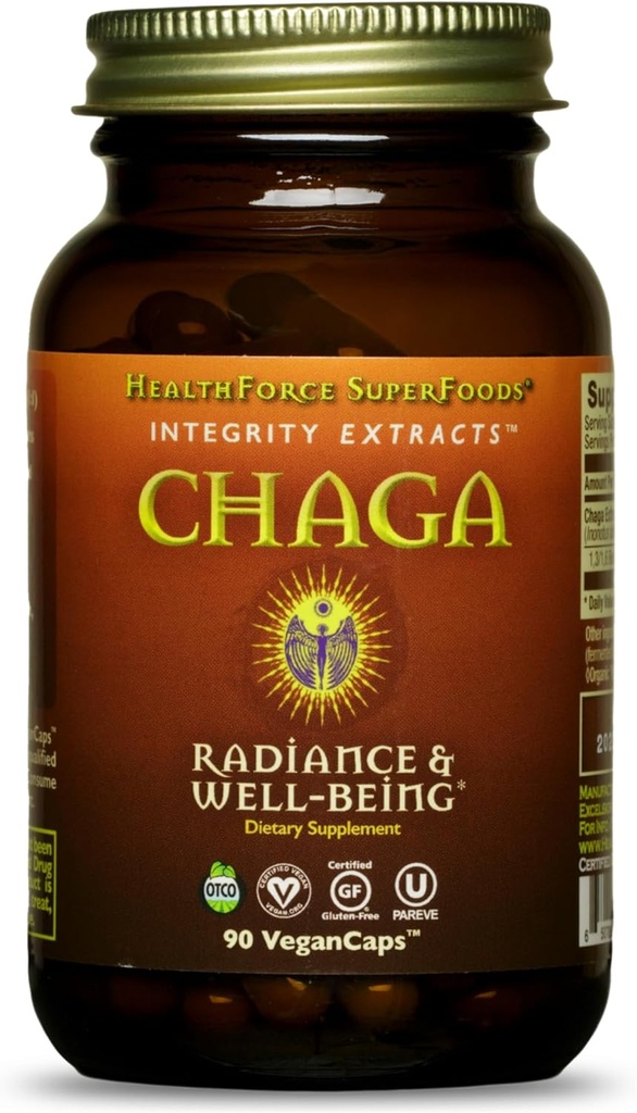HealthForce SuperFoods Integrity 추출물 Chaga - 캡슐 - 90 Vegan 캡슐