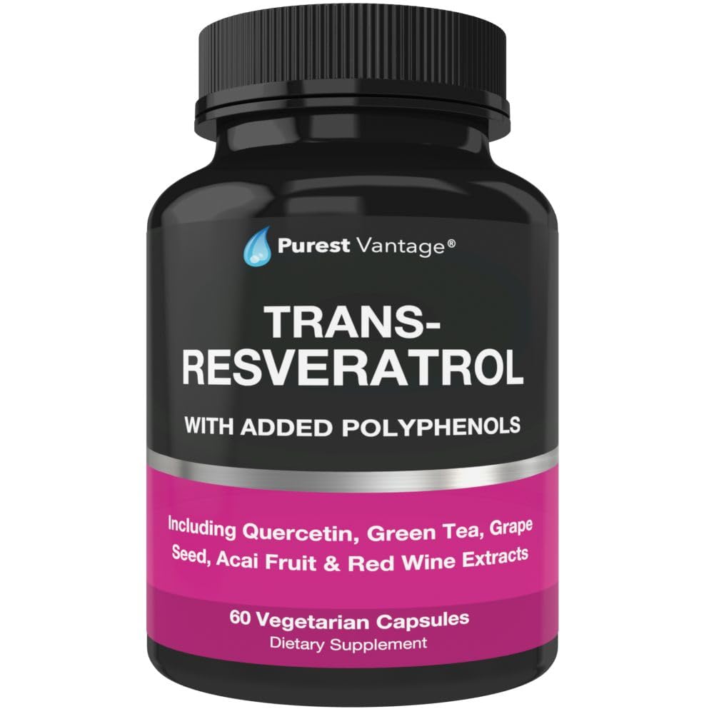 Resveratrol 보충교재 - Trans Resveratrol, Quercetin, 포도씨, 녹차, Acai 및 빨간 포도주 추출물을 가진 유력한 1400mg 공식 - 60의 Veggie 캡슐