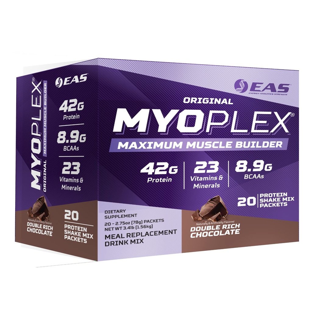 실험 및 응용 과학 EAS Original Myoplex Max Muscle Builder | 식사 교체 단백질 음료 믹스 | 품질 단백질 혼합 | 42g Protein | 20 개별 패킷 (더블 리치 초콜릿)