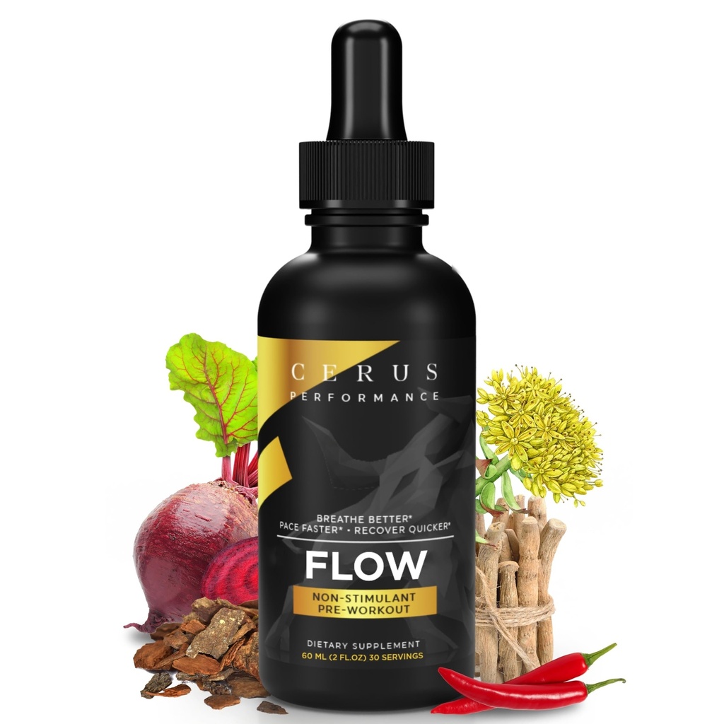 Cerus Performance Flow Stimulant-Free Endurance Pre-Workout – Boosts Stamina, 자연 허브와 심장 건강 지원, Vegan-Friendly - 2 Fl Oz