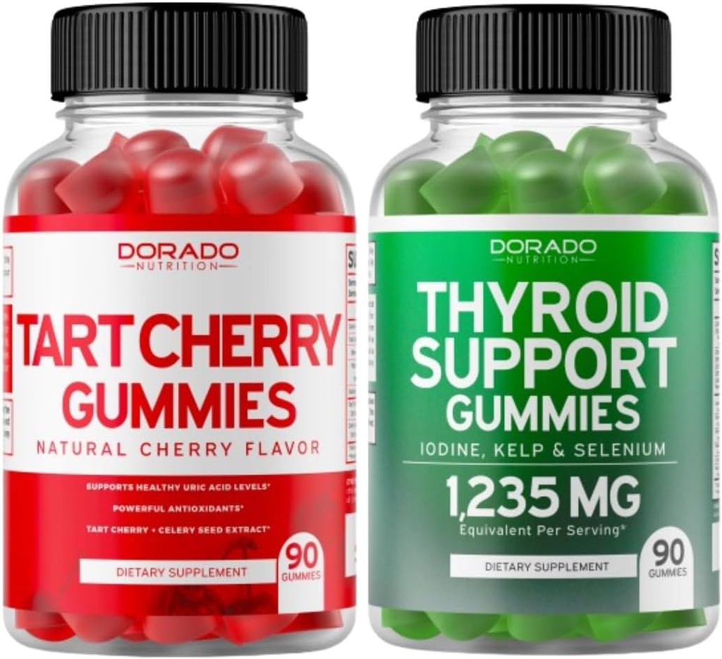 Tart Cherry (90 Gummies) 성인을위한 우릭 산성 레벨 지원 - Celery Seed와 Thyroid Support (90 Gummies) Ashwaganda & Bladderwrack Support Supplement - Vegan & Made in USA