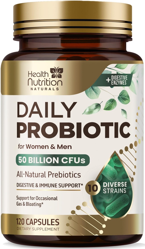 Probiotics 60 억 CFU + 10 Strains - Immune, Digestive & Gut Health Support, Prebiotics 및 Probiotics, Gas & Bloating for Women & Men - 120 캡슐에 대한 매일 Probiotic Lactobacillus 혼합