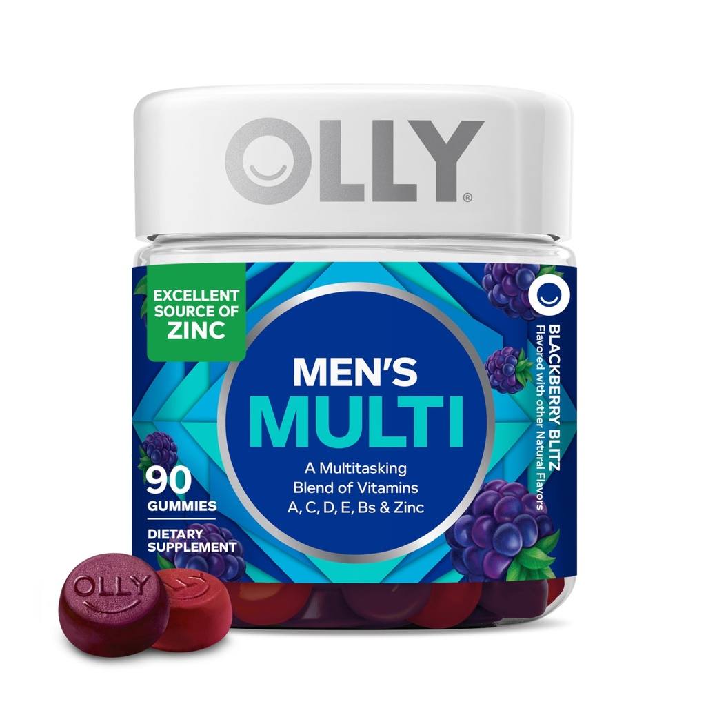 OLLY 남성 멀티 비타민 거미, 비타민 A, C, D, E, B, 아연, 블랙 베리 맛, 45 일 공급 - 90 개
