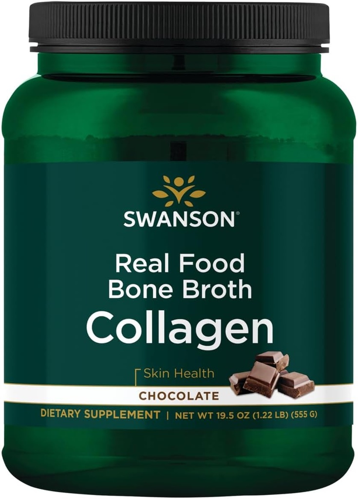 Swanson Real Food Bone Broth Collagen - 초콜릿 19.5 oz Pwdr