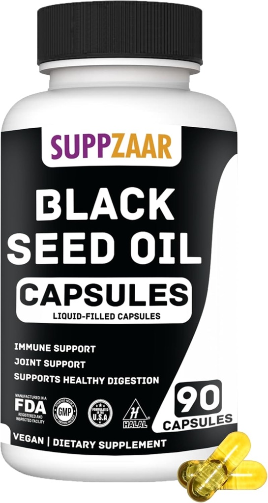 Vegan Black Seed Oil 1000mg. Immune, Structure, Skin & Digestion Non-GMO, 글루텐 & 젤라틴 무료 - 45 서빙, 90 액체 채워진 캡슐을 위한 찬 압박되는 까만 Cumin씨 기름