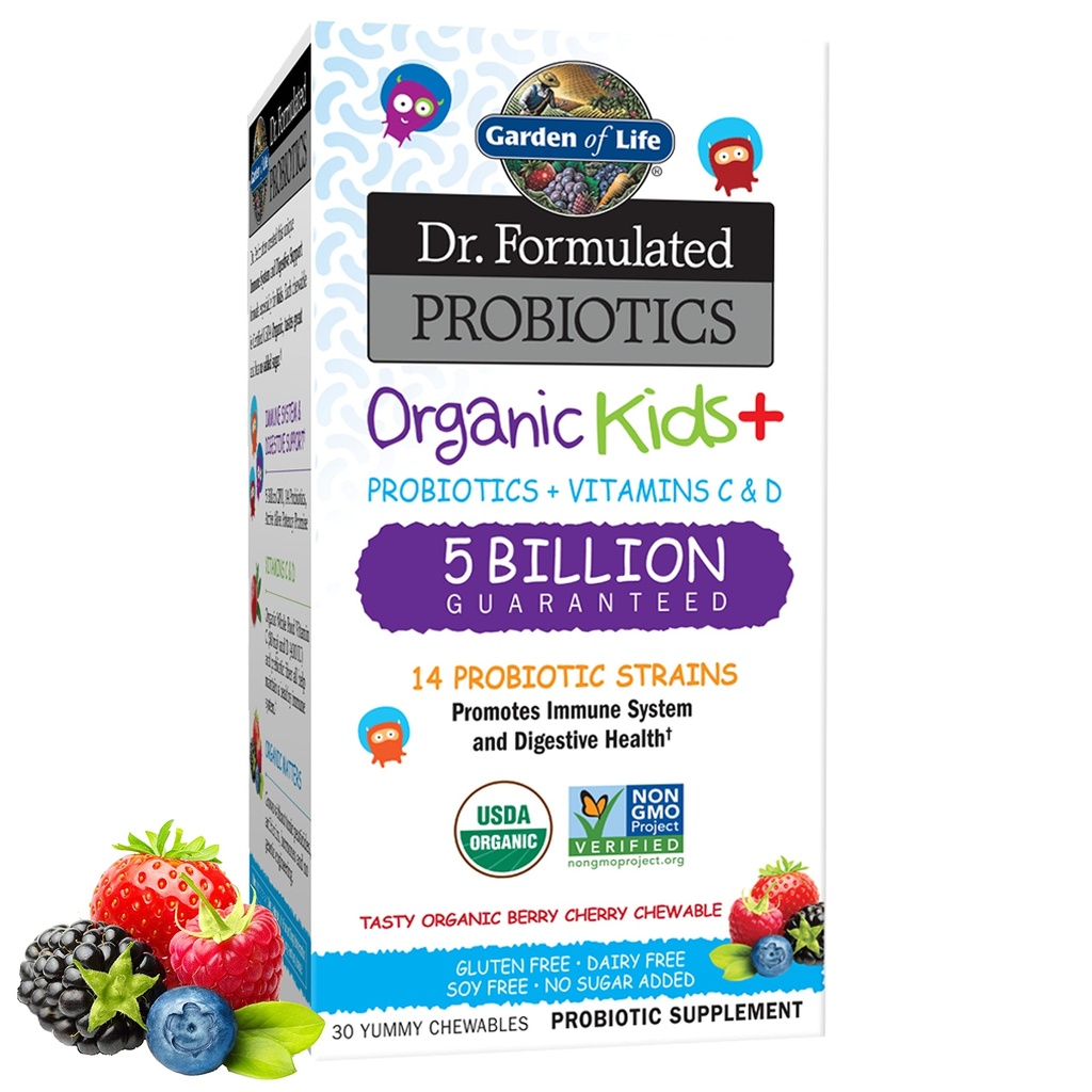 Life Kids Probiotics, Dr. Formulated Probiotics Organic Kids+ Vitamin C & D, Berry Cherry, Gluten Dairy & Soy Free Immune & Digestive Health Supplement, 30 Chewables의 정원