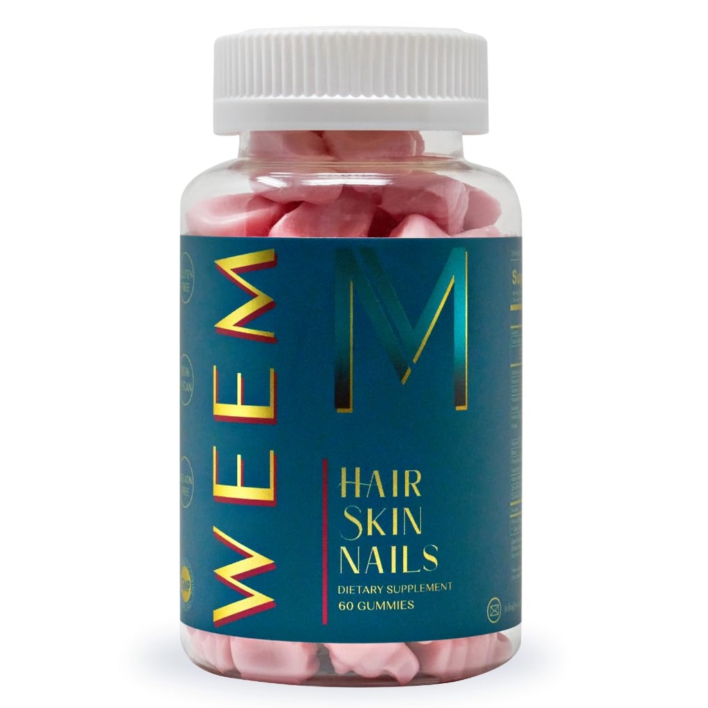 WEEM 머리 피부와 손톱 Gummies - 건강한 머리카락을 지원 - 여성 및 남성을위한 Vegan Biotin 비타민은 더 빠른 머리 성장, 더 강한 손톱, 건강한 피부, 여분의 강도 (1)