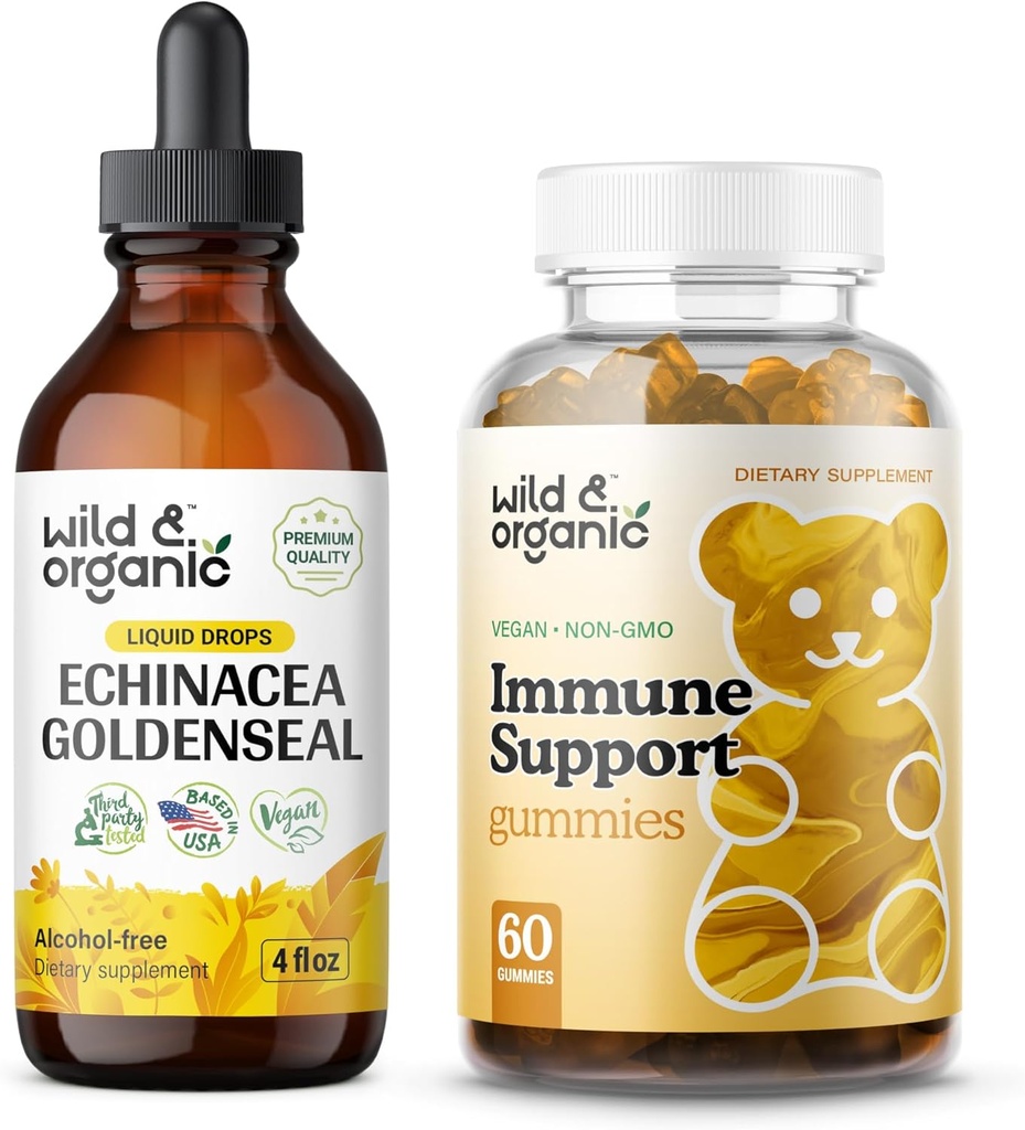 야생 & 유기 Echinacea 황금 Tincture 4 fl oz & Immune 지원 Gummies