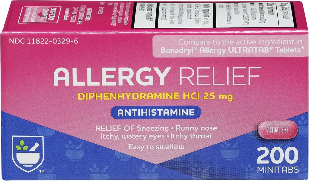 Rite Aid Antihistamine Allergy Relief with Diphenhydramine | 알레르기 의학 | 쉬운-to-Swallow 작은 정제 크기 알레르기 완화 | 일반적인 감기 및 호흡 알레르기 약물 (200 조사)