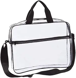 Clear Portfolio Briefcase 메신저 가방 핸들 작업 문서 저장 홀더 투명 여행 파일 주최자 앞 지퍼 파우치 & 펜 포켓 사이드