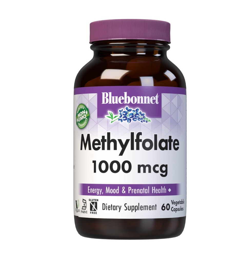 BlueBonnet 영양 Methylfolate 1000 mcg, 에너지, 계류 및 예비 건강 *, 비 GMO, Vegan, Kosher 인증, 글루텐 프리, 60 야채 캡슐, 60 서빙