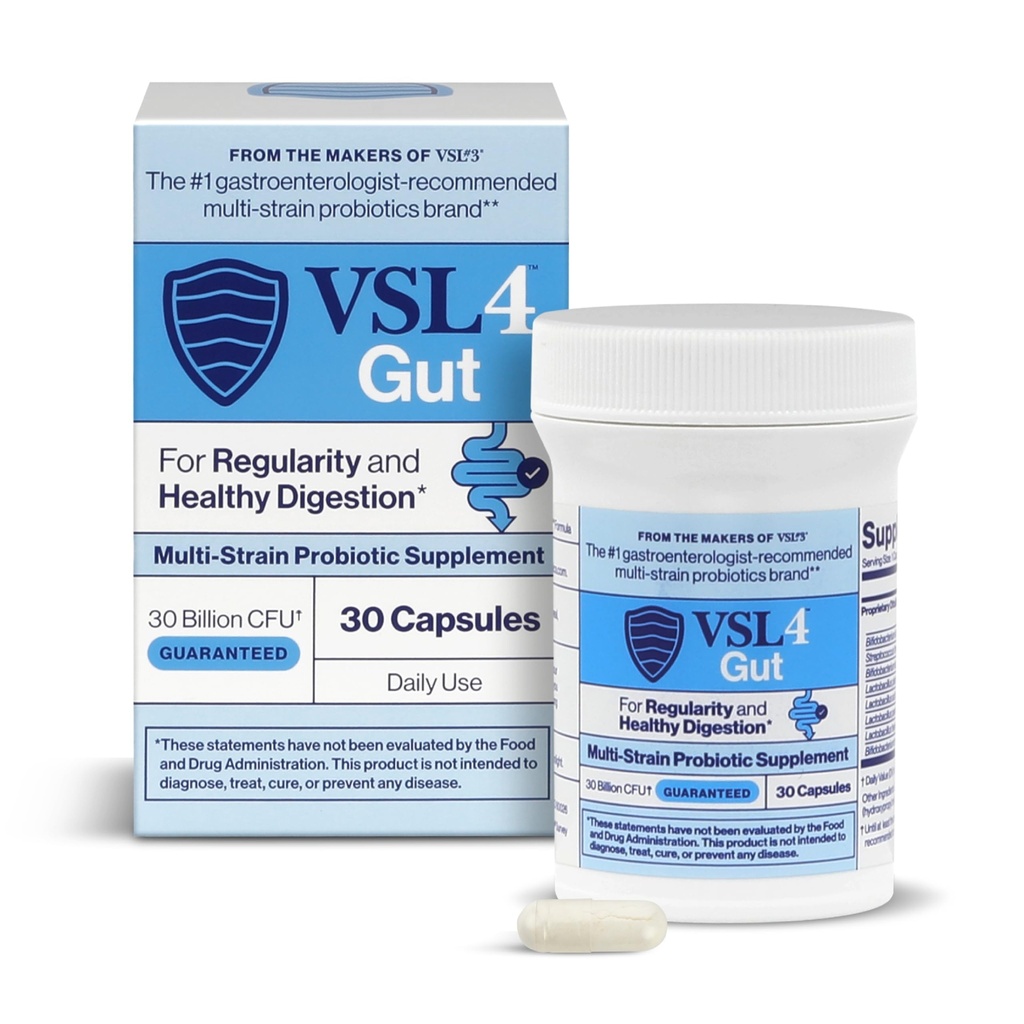 VSL4® Gut Daily Probiotics for Gut Health - 30B CFUs, 여성 및 남성용 멀티스트레인 다이제스트 지원, Gut Balance & Regularity, Potent, Mill-Stable Probiotic Supplement, 30 캡슐 홍보