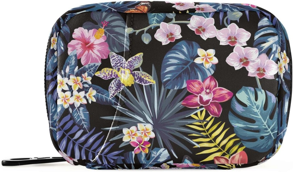 Naanle Pill 주최자 Hawaii Palm Leaves Flowers Pill Box 7 Day Pill Case Bag Travel Pill 주최자 가방 지퍼 휴대용 주간 케이스 컴팩트 사이즈 비타민 보충 홀더