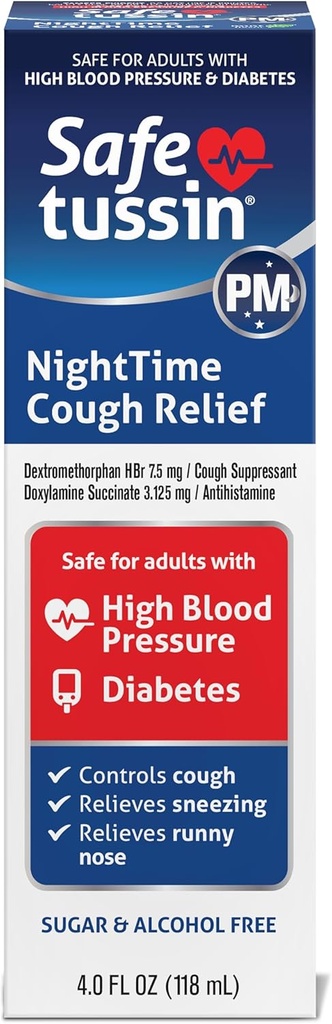 Safetussin PM 밤 시간 기침 시럽, 4 Ounce 병