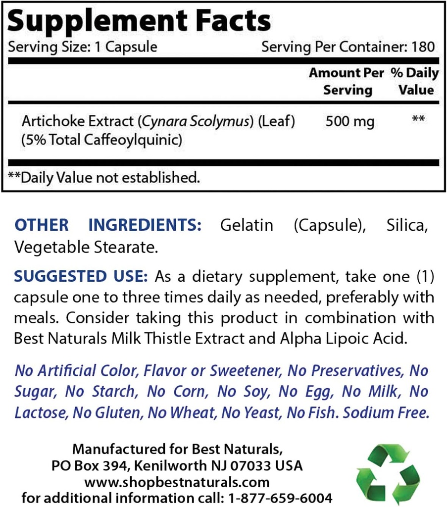 제일 자연적인 Artichoke 추출물 10000 mg & 마그네슘 산화물 500 mg