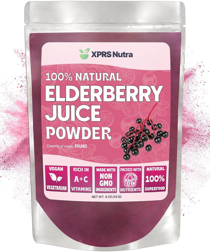 XPRS Nutra Elderberry 주스 분말 - Elderberry 분말 유기 과일 주스 혼합 - 비타민 A와 C (4 oz)에 있는 강화된 Elderberry 보충교재 부유한
