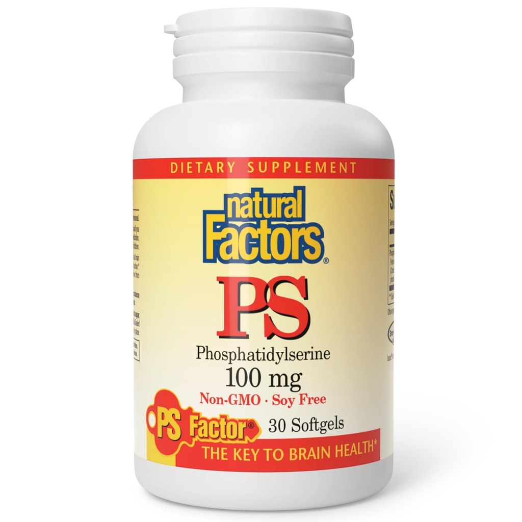 자연적인 요인, Phosphatidylserine, 기억, 농도 및 뇌 기능, Soy 및 글루텐을 위한 지원, 30 Softgels