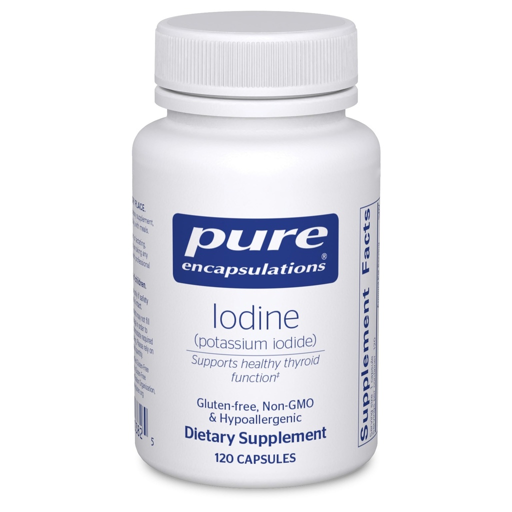 Pure Encapsulations Iodine - Thyroid & Help는 프리미엄 칼륨 Iodide - 120 캡슐과 함께 건강한 세포질 대사를 유지합니다.