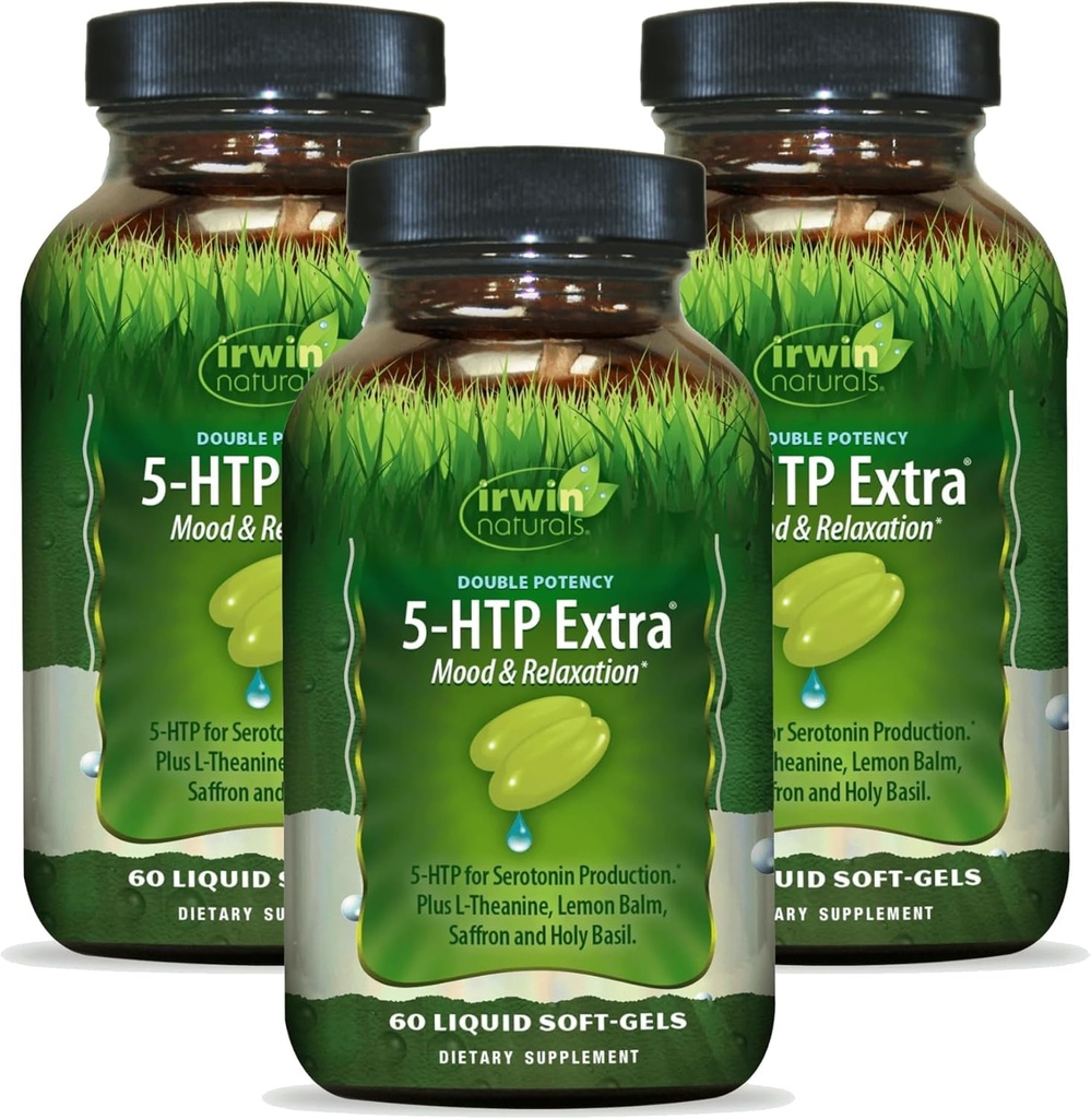 Irwin Naturals Double Potency 5-HTP Extra - 60 액체 소프트 젤, 3 팩 - Relaxation & Serotonin Production - 90 총 서빙