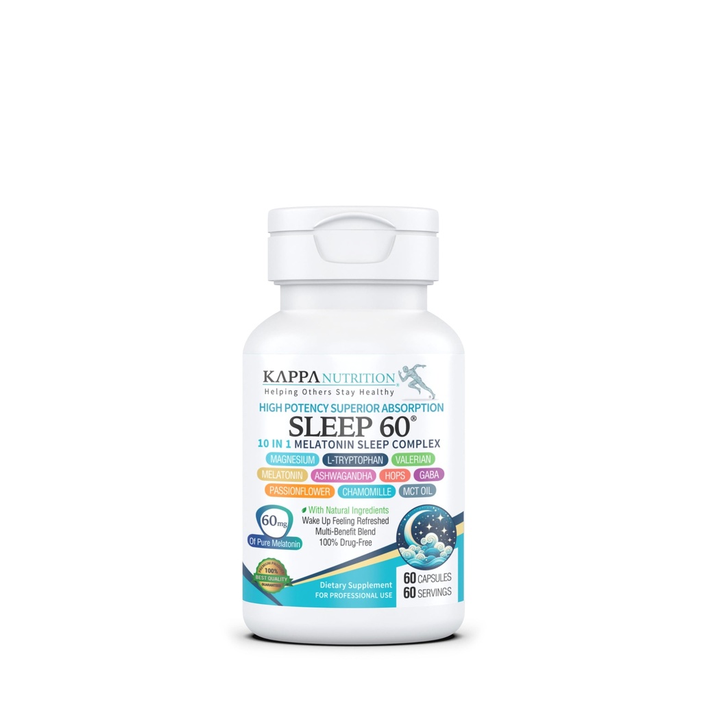 KAPPA NUTRITION Sleep 60, Sleep Aid, Melatonin 60mg, 60 일 공급, Easier Bedtime, Herbal Supplement, Valerian Root, Chamomile Non-GMO에 대한 자연적인 성분을 형성하는 비하 비트