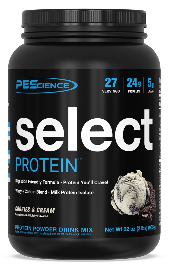 PEScience Select Protein Powder, Whey and Casein Blend, 여성과 남성, 낮은 칼로리, 낮은 차브, Keto Friendly, 글루텐 무료 - 쿠키 및 크림 - 27 서빙
