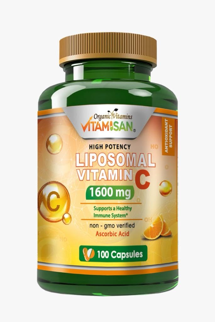 VITAMISAN Liposomal 비타민 C - 100 캡슐 - 높은 흡수 아스코르브산 - 5월 지원 면역 체계 & 교원질 강화 없음 GMO 강력한 산화 방지제 없음