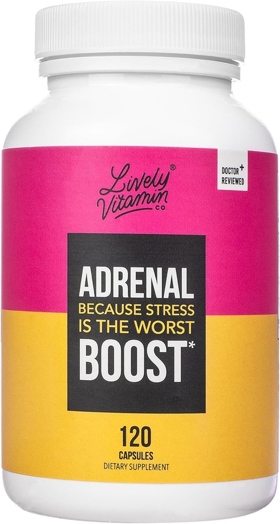 LIVELY VITAMIN CO., 주식 회사 Adrenal Boost - Immune - 스트레스 - 불안 - 기억 - 초점 - 신경 - 수면 - Ashwagandha - Black Maca - Rhodiola - Ginseng - 120 채식 캡슐