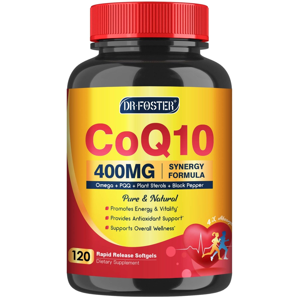 CoQ10 400mg SoftGels COQ10 - CQ10 Coenzyme Q10 보충교재, 플러스 PQQ, 오메가 3 및 비타민 E, 심장과 세포 에너지, 120의 서빙
