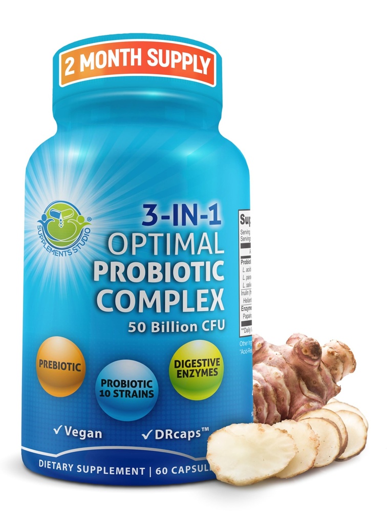 Digestive Enzymes 및 Prebiotic for Women and Men - 3-in-1 Vegan Probiotic Prebiotic Multi Enzyme Complex for Gut Health - 최대 흡수 Delayed-Release 캡슐